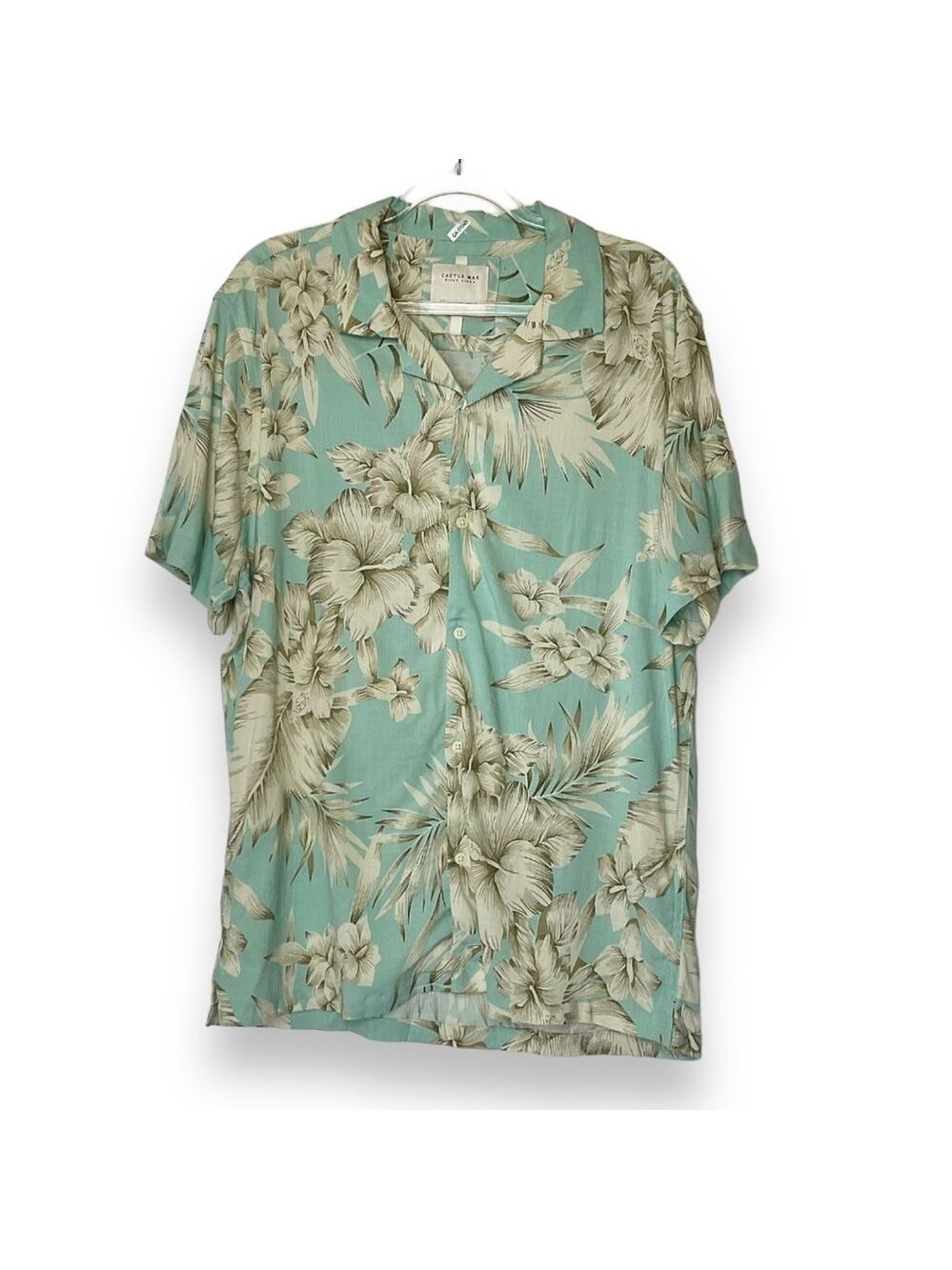 Cactus Man Hawaiian Shirt Mens Floral Print Blue White Button Size‎ Large NWT